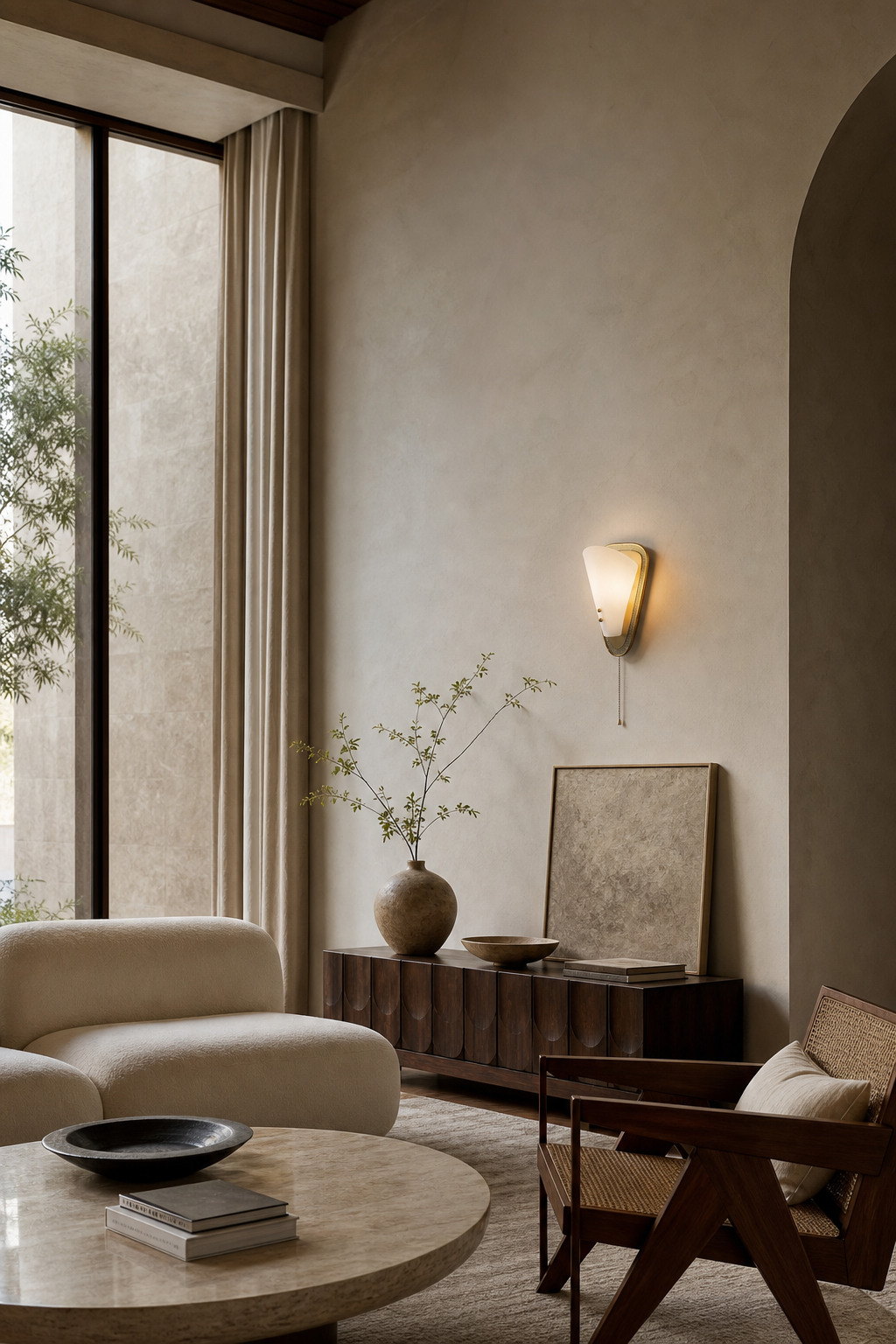 Sculptural White Petal Pull-Chain Wall Sconce lounge accent wall wide