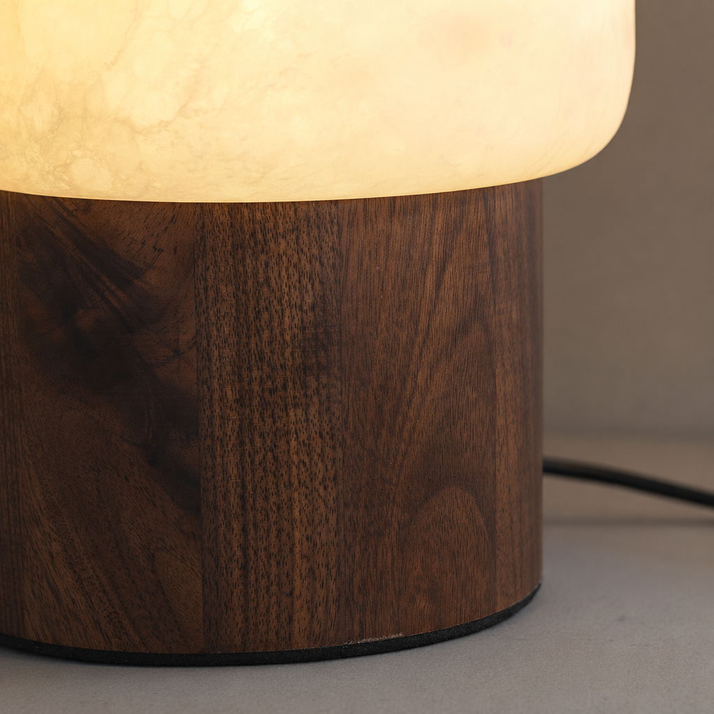 Modern Alabaster Wood Cylinder Table Lamp - 11 11-material-close-up