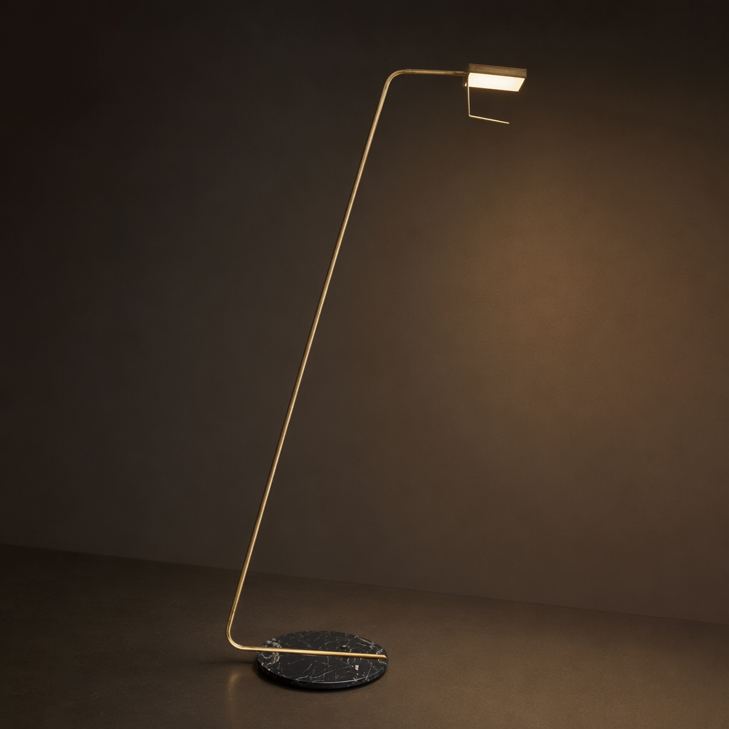 Antique Brass Marble LED Floor Lamp antique brass and black marble material detail