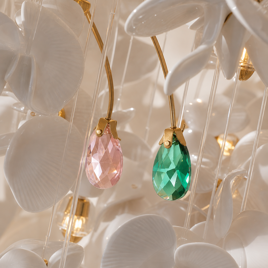Floating Orchid Ceramic Short Chandelier material close up