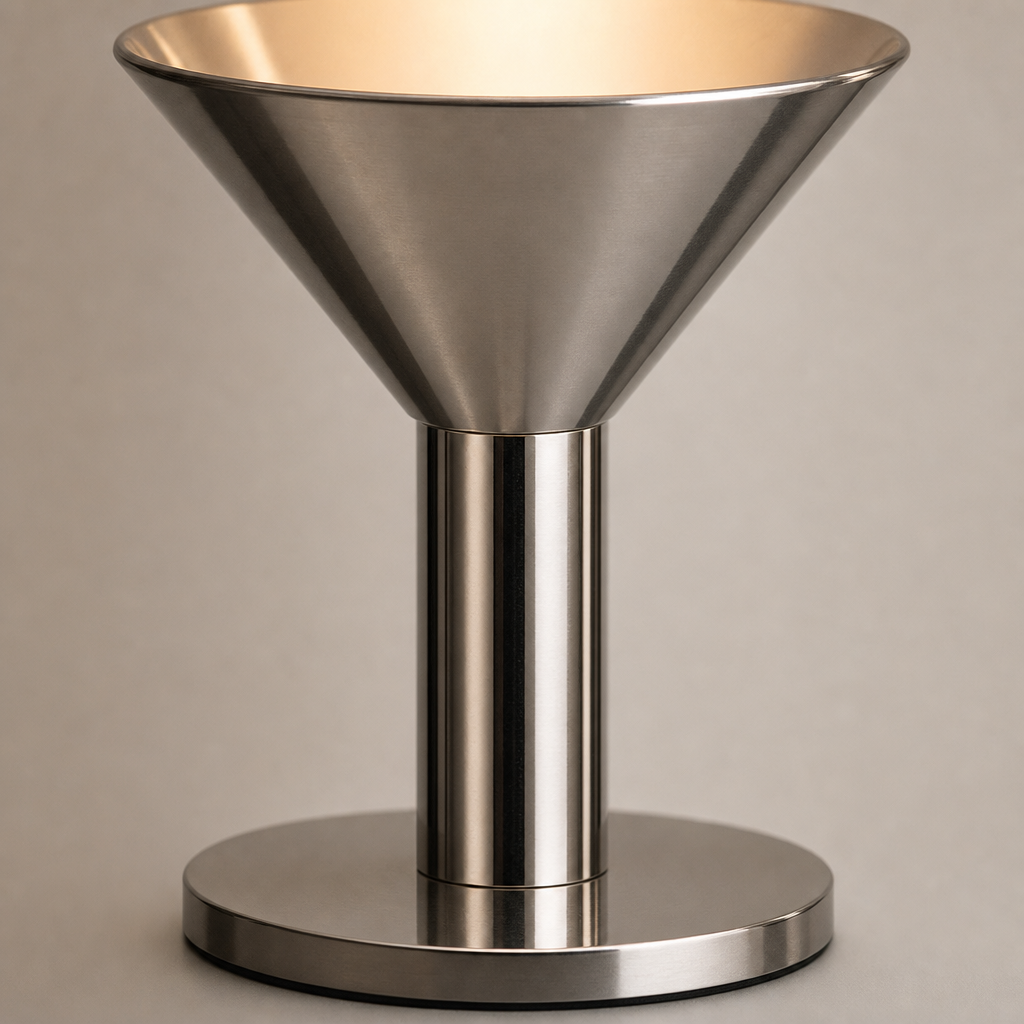Minimalist Cone LED Table Lamp cone shade and stainless-steel detail