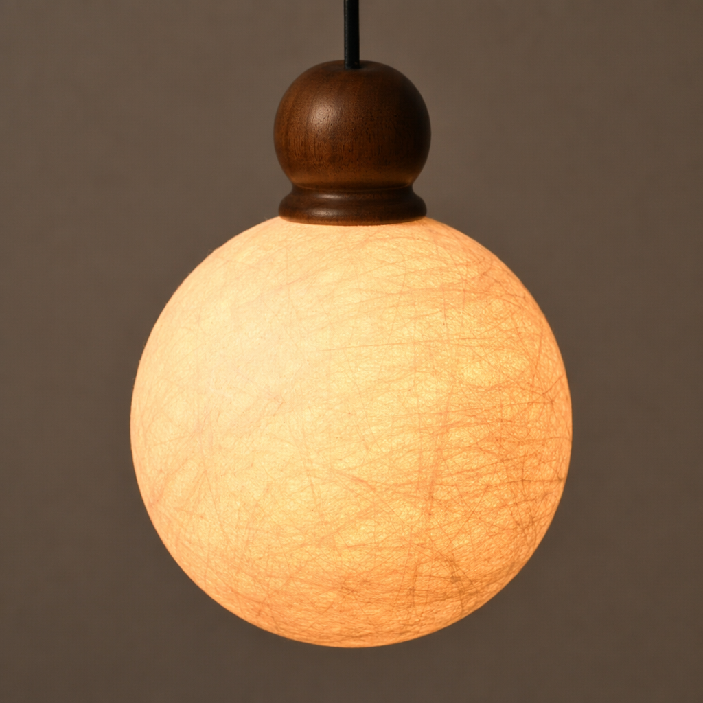 Modern Mulberry Silk Globe Pendant Light in Dark Walnut - product image 22