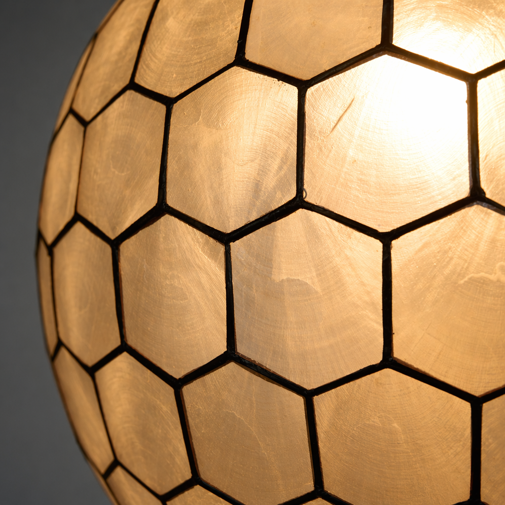 Modern Capiz Honeycomb Globe Pendant Light - 11 11-material-close-up