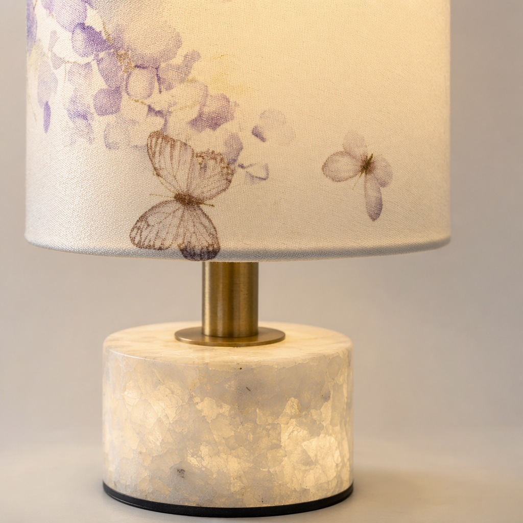 Modern Purple Floral Fabric Shade Table Lamp - generated main 11 11-material-close-up