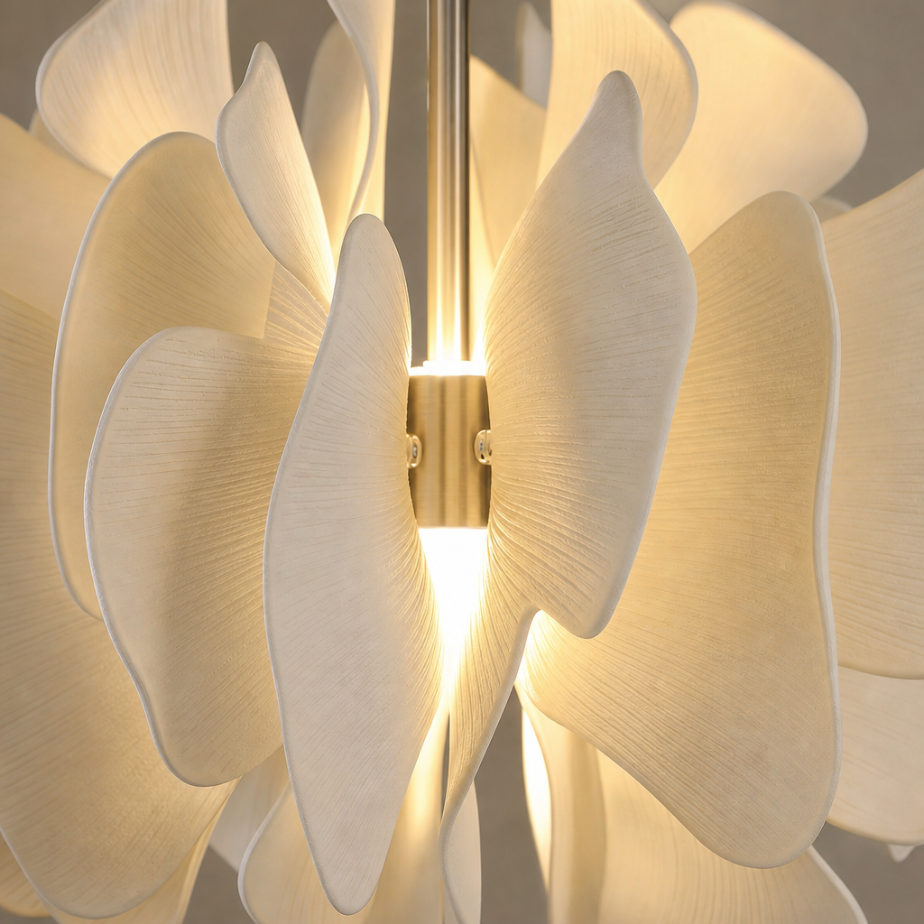 Sculptural Ivory Ceramic Petal Pendant material close up