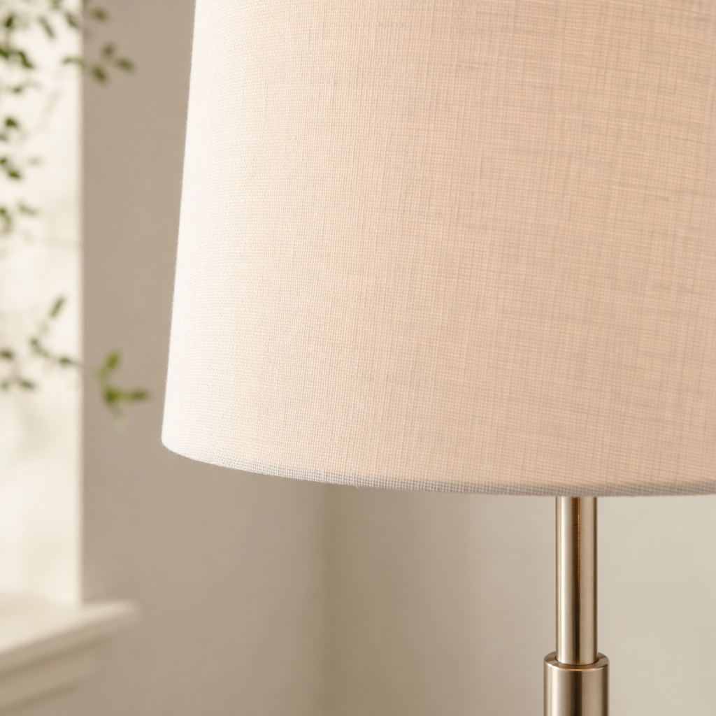 Modern Satin Nickel Off-White Fabric Lamp - generated main 11 11-material-close-up