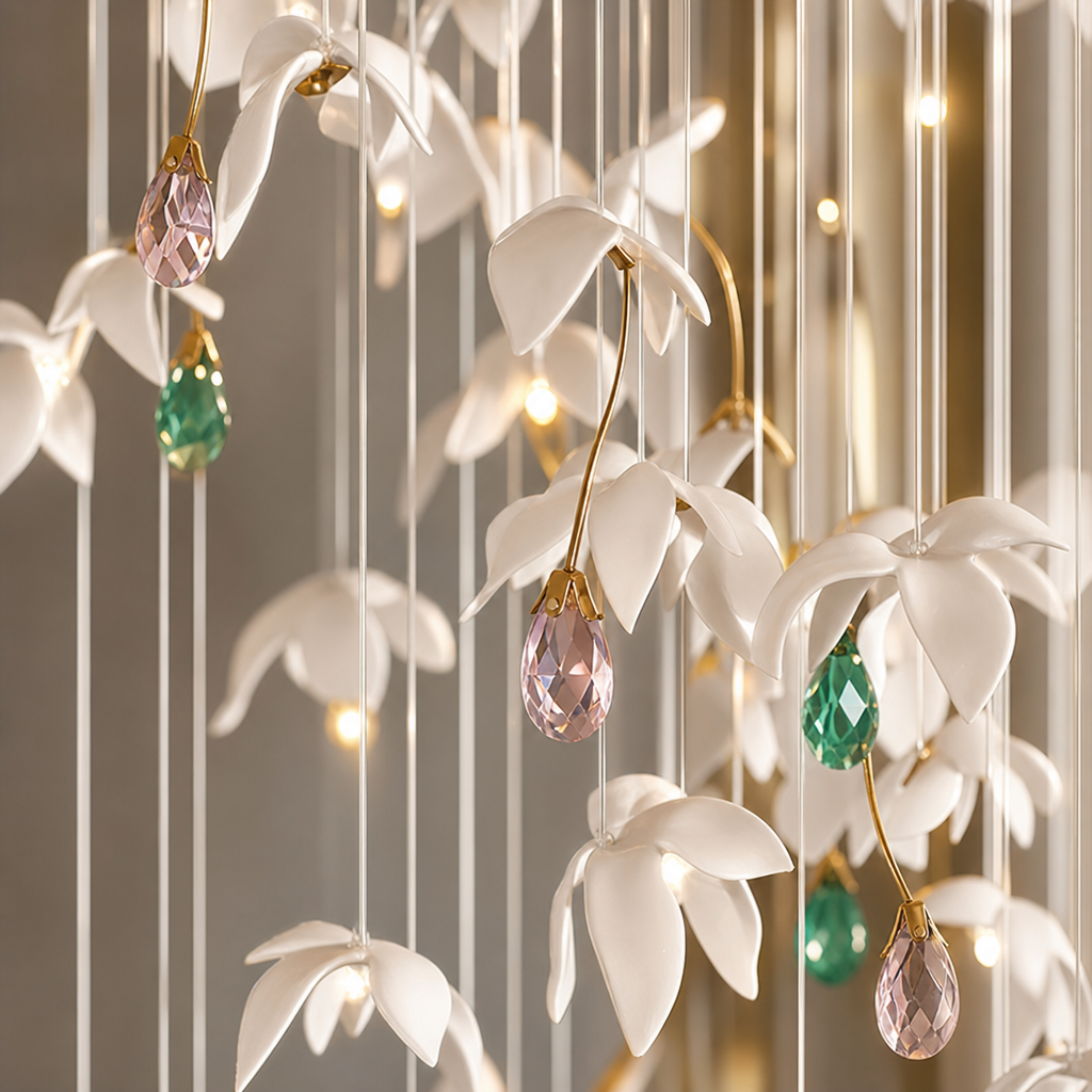 Floating Orchid Ceramic Grand Cascade Chandelier material close up
