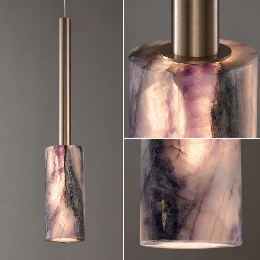 Modern Purple Crystal Cylinder Pendant Light - generated main 11 11-material-close-up