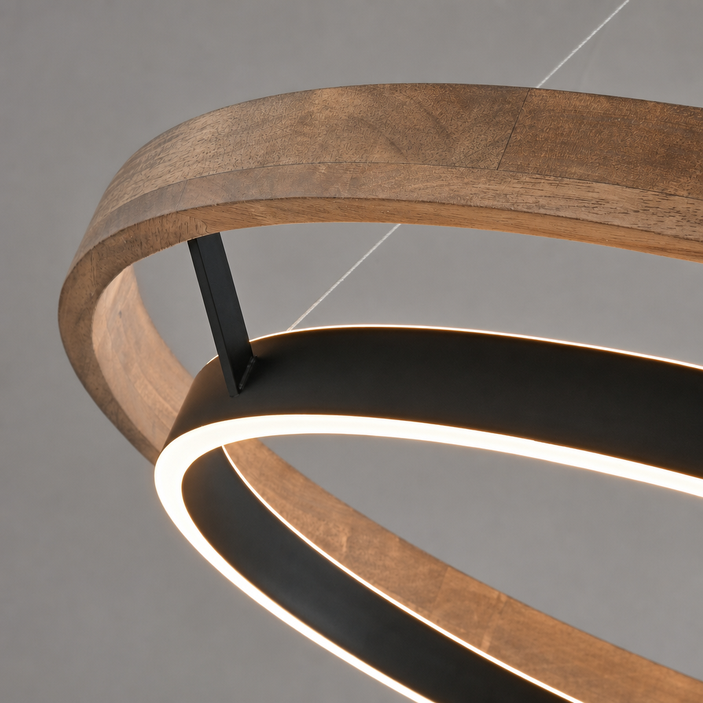 Modern Wood Ring LED Pendant Chandelier - generated main 11 11-material-close-up