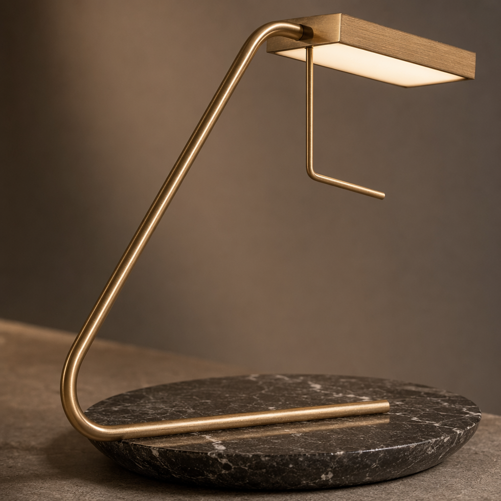 Antique Brass Marble LED Table Lamp antique brass and black marble material detail