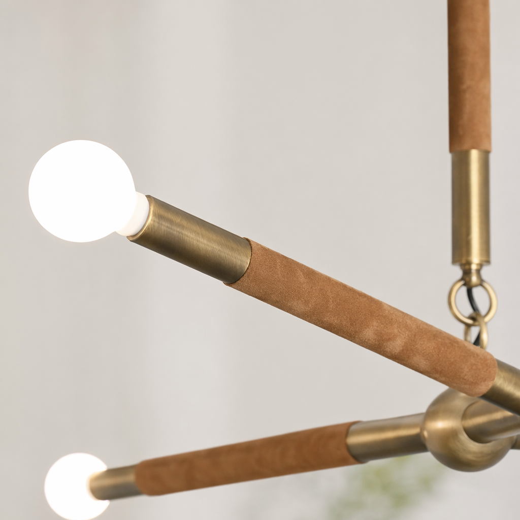 Modern Brass Branch Chandelier with Suede Accents - generated main 11 11-material-close-up