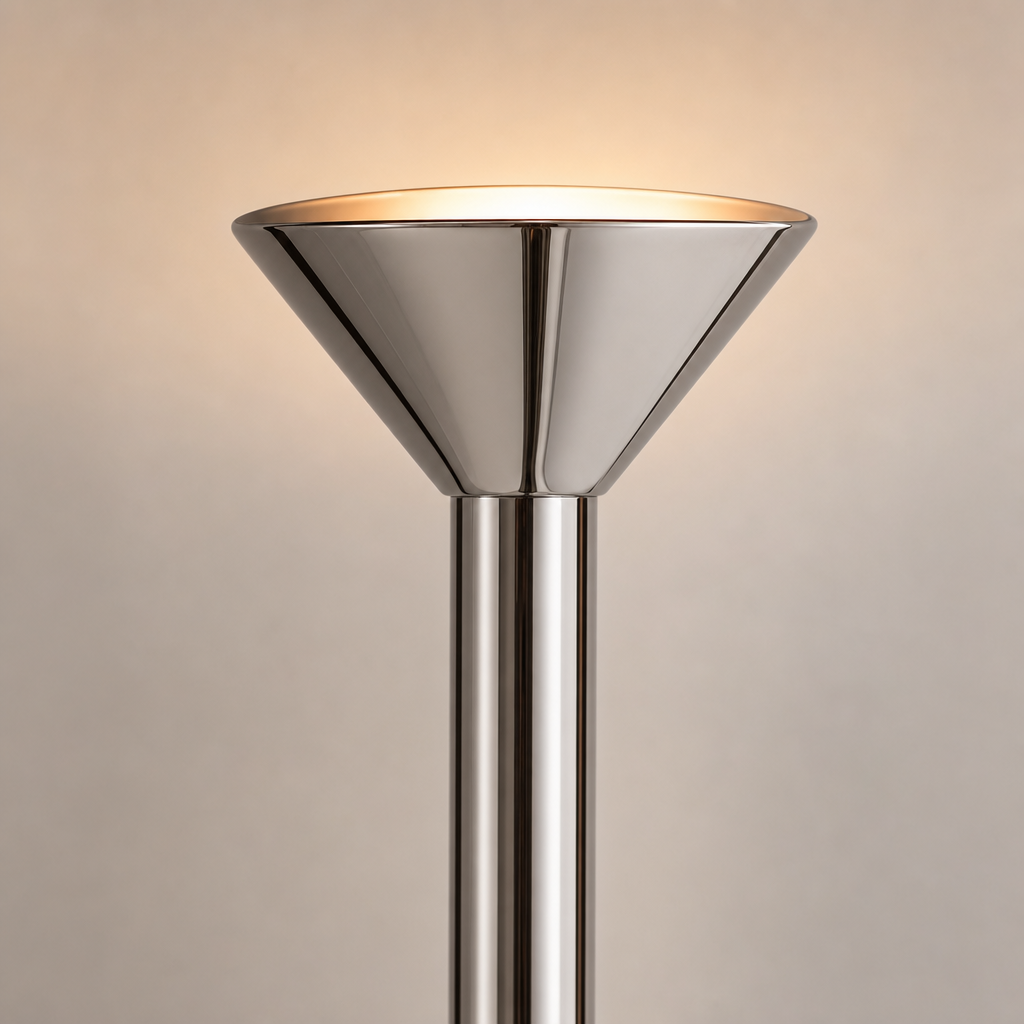 Minimalist Cone LED Floor Lamp cone shade and stainless-steel detail