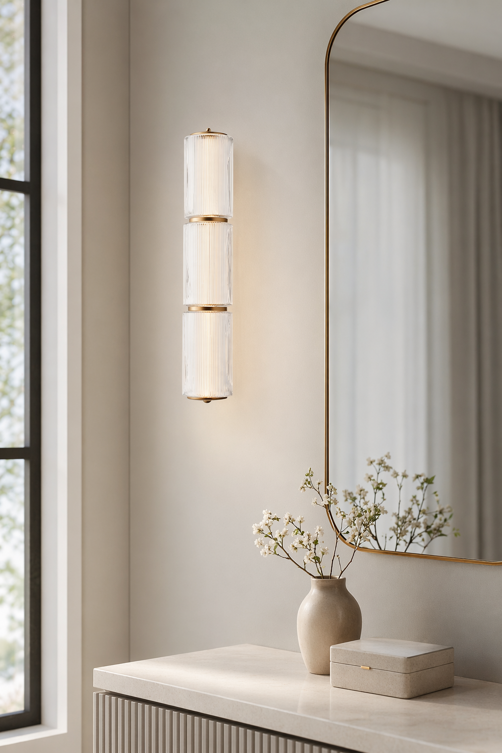 Modern Vertical Multi-Head Wall Sconce - generated workflow 11 11-mirror-side-daylight