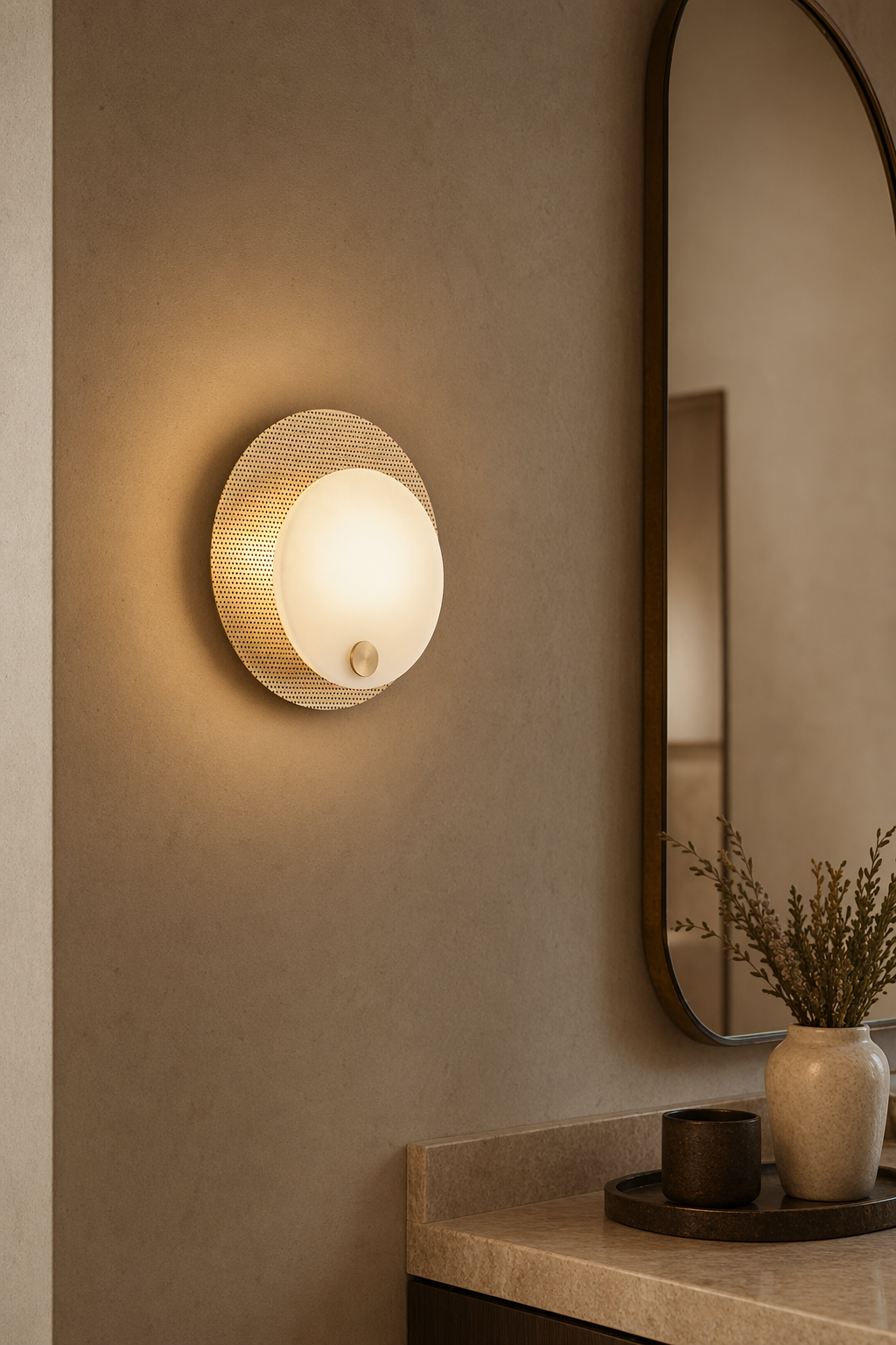 Modern Perforated Copper Alabaster Round Wall Sconce - 11 11-mirror-side-lighting