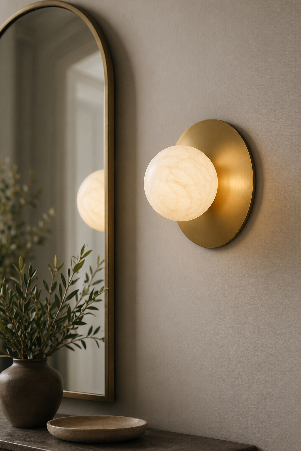 Modern Alabaster Globe Wall Sconce in Natural Brass - product image 05