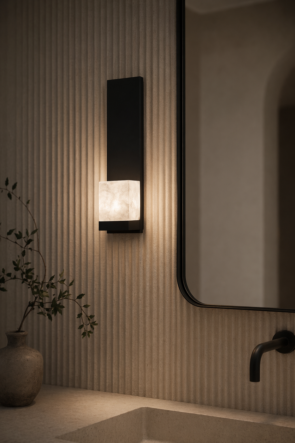 Modern Snowflake Alabaster Wall Sconce in Brushed Black - product image 08