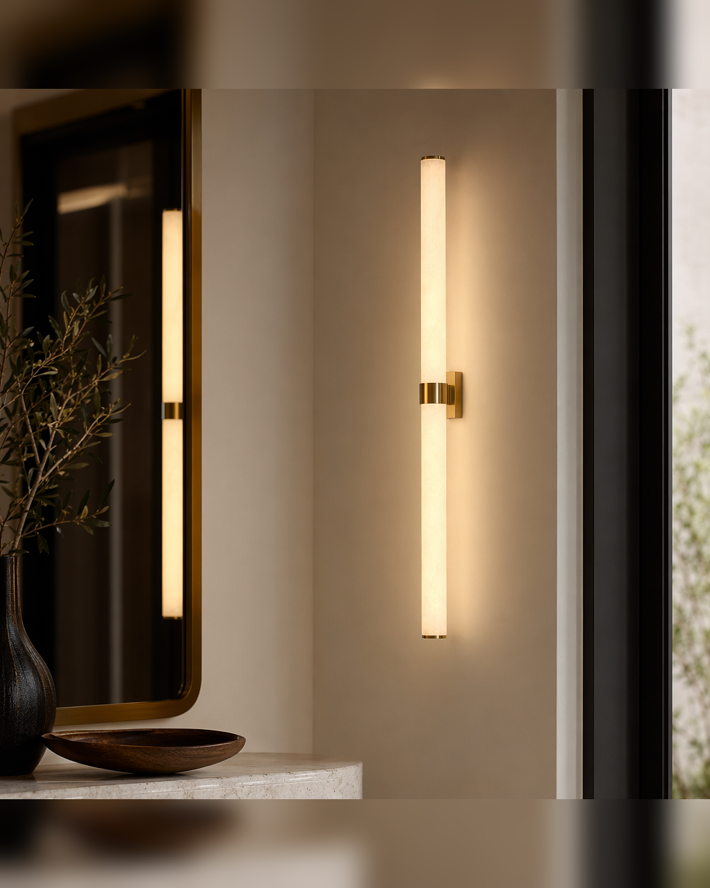 Modern Snowflake Alabaster Cylinder Wall Sconce in Natural Brass - product image 09