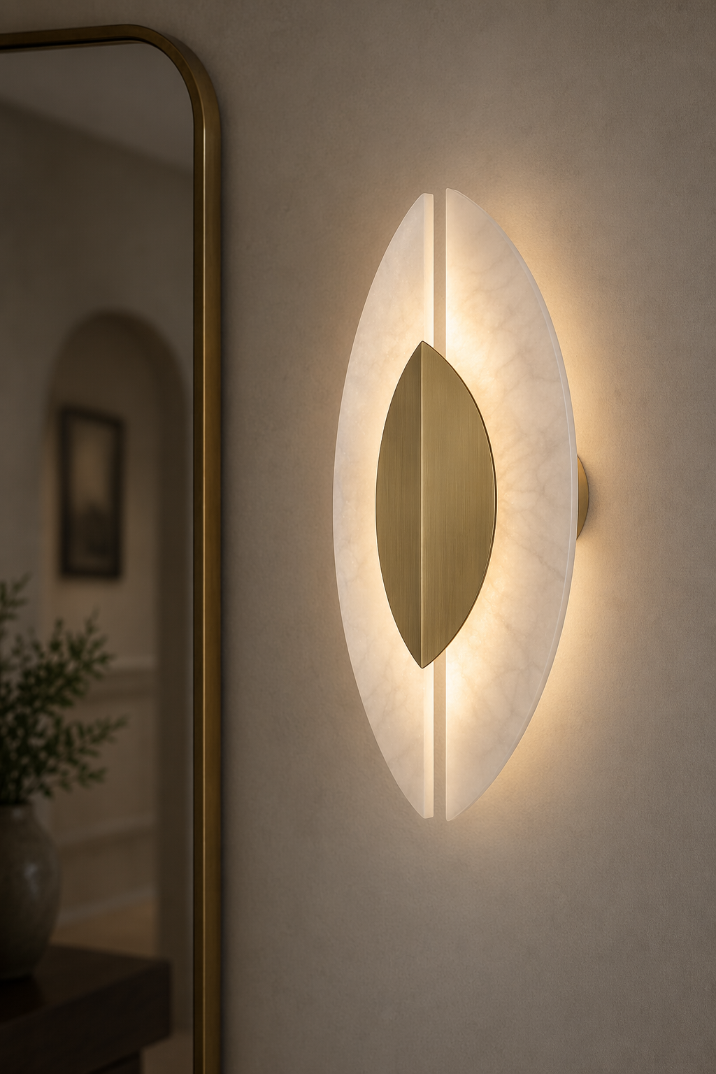 Modern Alabaster Leaf Wall Sconce in Antique Brass - product image 08