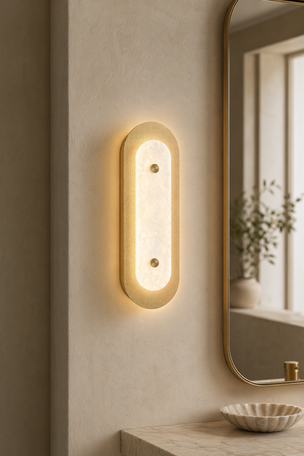 Modern Brass Marble Oval LED Wall Sconce - 11 11-mirror-side-lighting