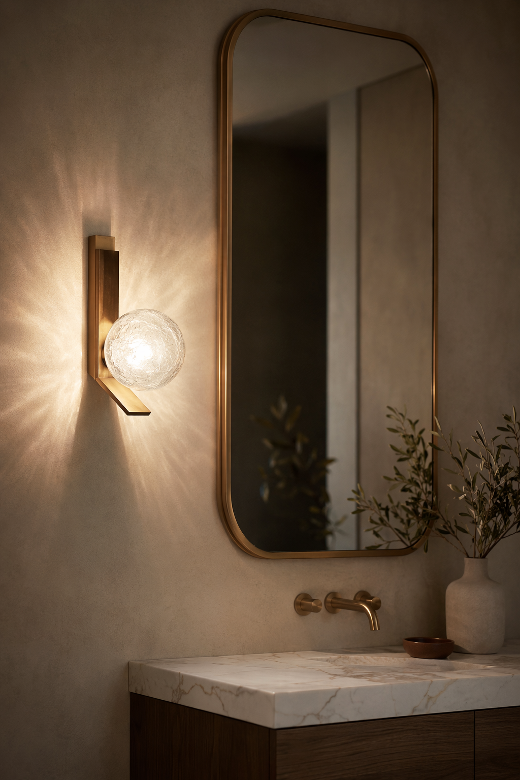 Modern Glass Globe Wall Sconce in Antique Brass - product image 09