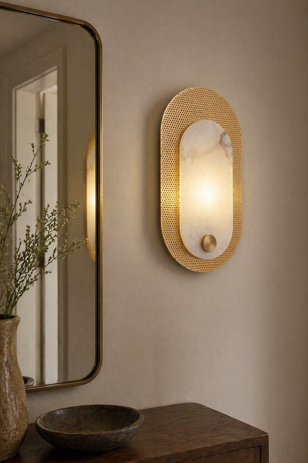 Modern Alabaster Oval Wall Sconce in Matte Gold - product image 05