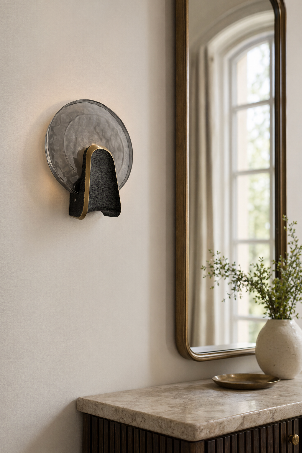 Modern Smoky Glass Round Wall Sconce - 11 11-mirror-side-lighting