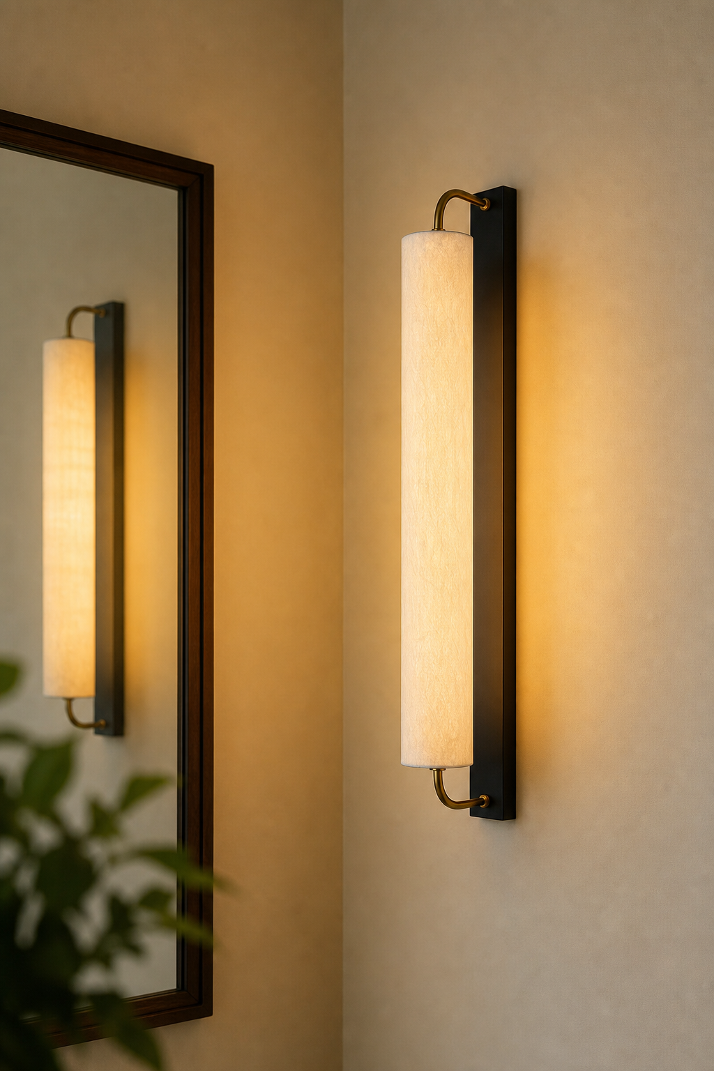 Modern Mulberry Silk Cylinder Wall Sconce in Black