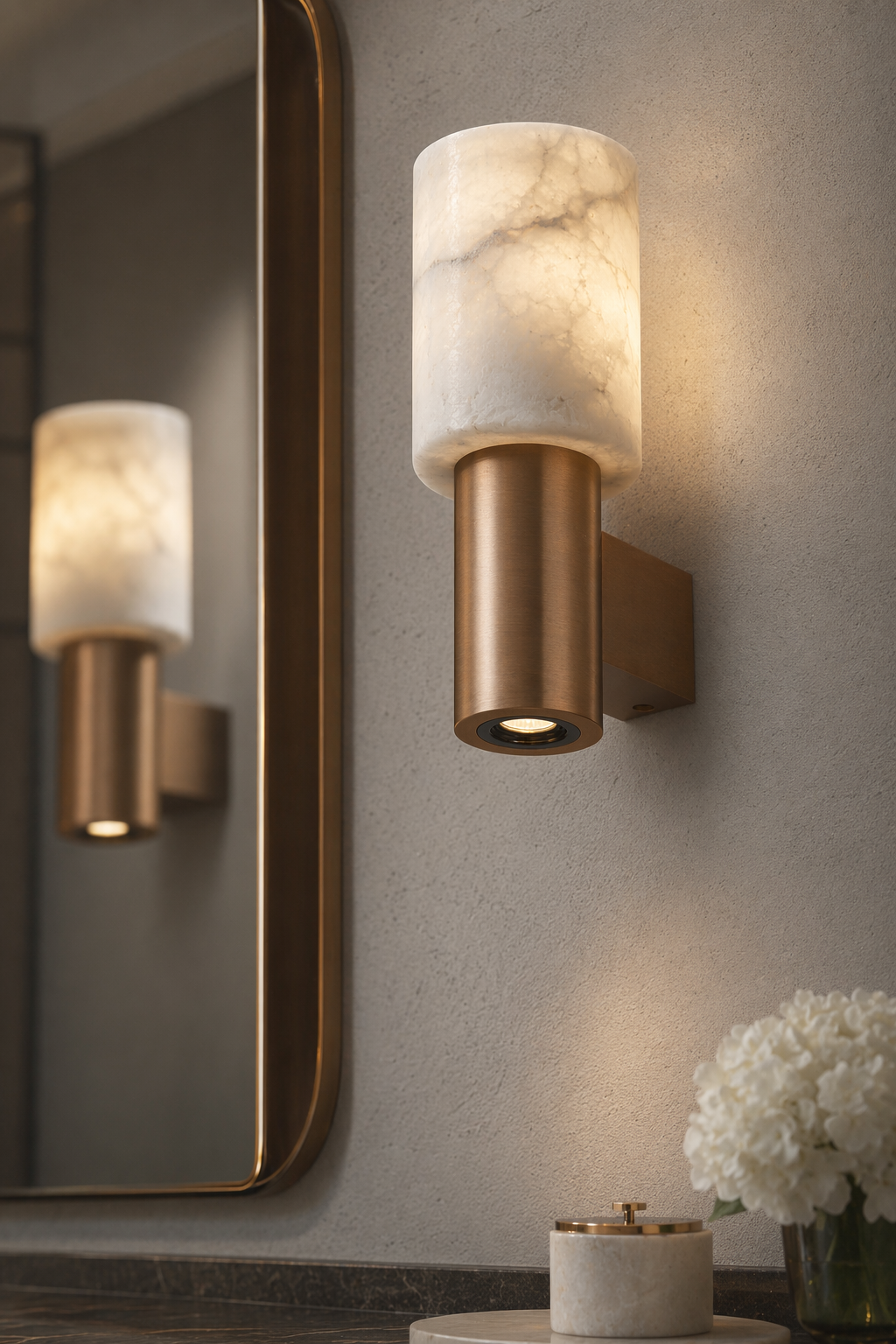 Modern Natural Stone Cylinder Wall Sconce - generated main 11 11-mirror-side-lighting