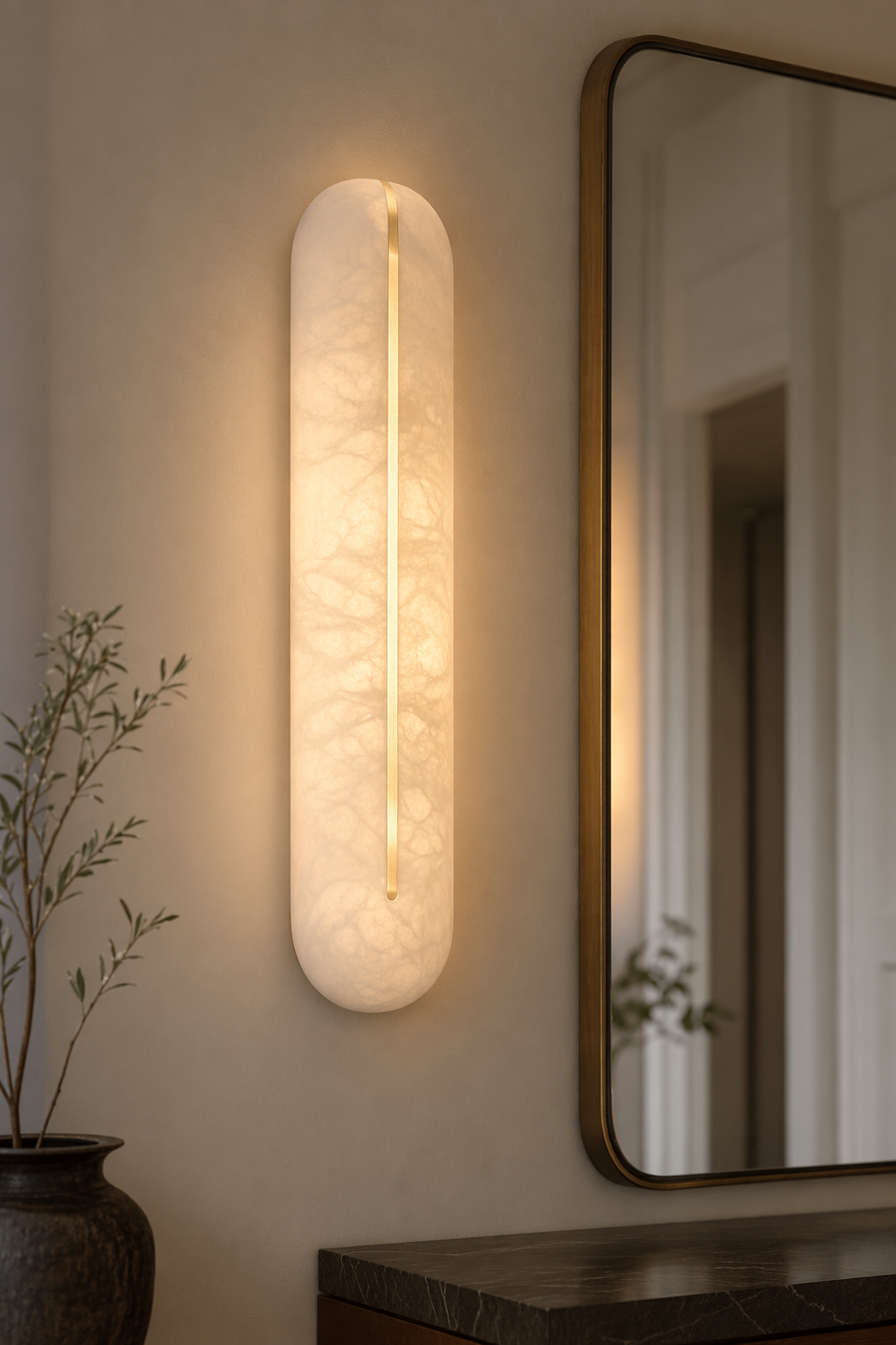 Modern Snowflake Alabaster Oval Wall Sconce - product image 09