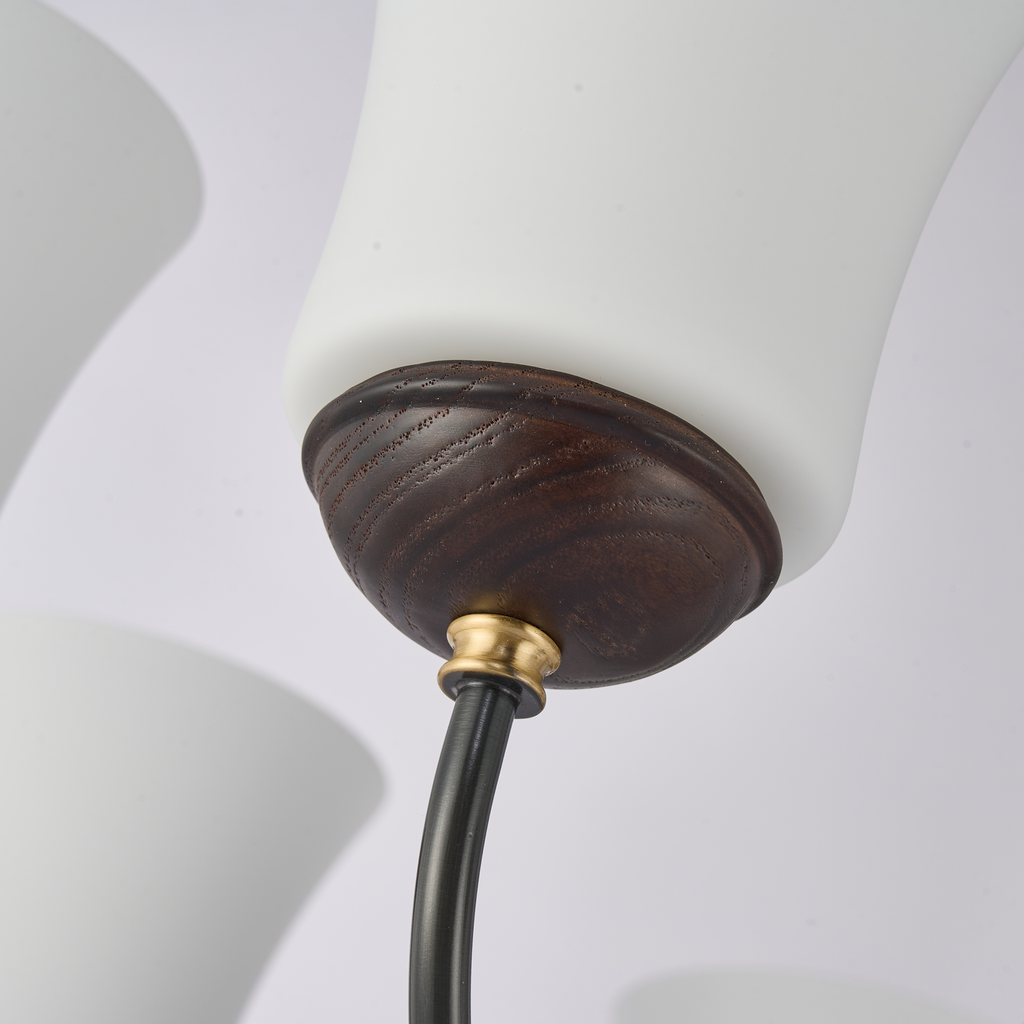 Mornvale milky-white flared opal-glass shade and dark ash-wood cup detail