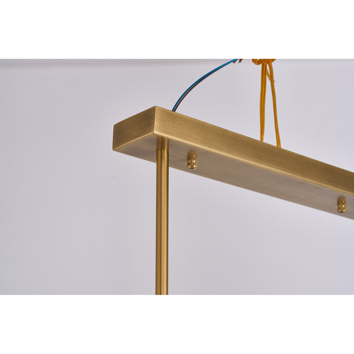 Supplier real detail photograph of the Ondervale rectangular copper canopy and suspension rod connection