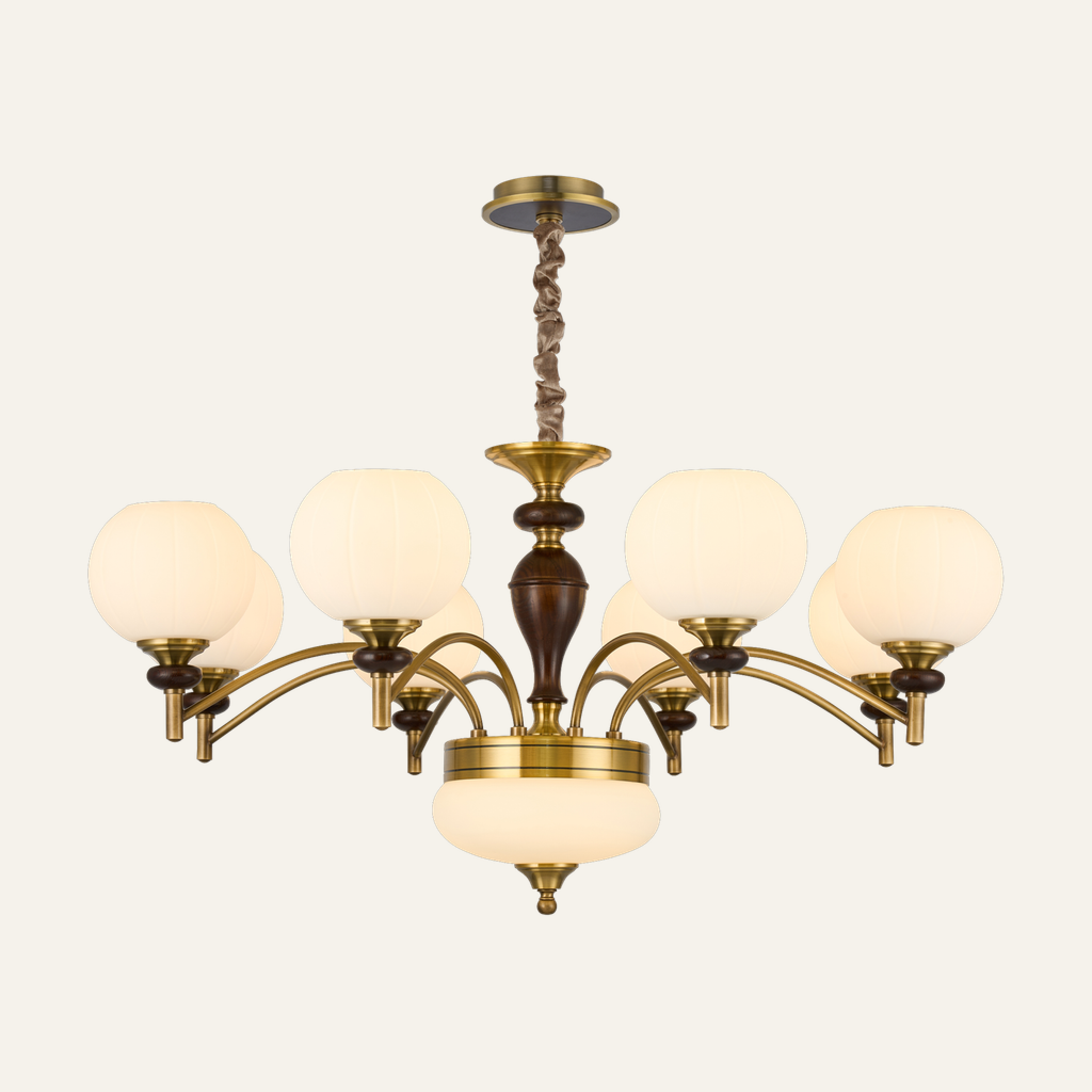Orbemere Faceted Milk Glass and Ash Wood Chandelier supplier PSD real complete product photograph for 6-Light / 1-Tier