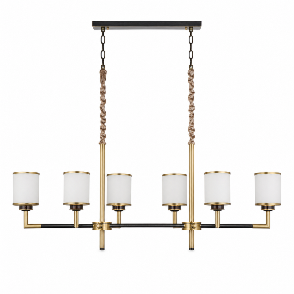 Complete Orseline six-light linear chandelier on pure white