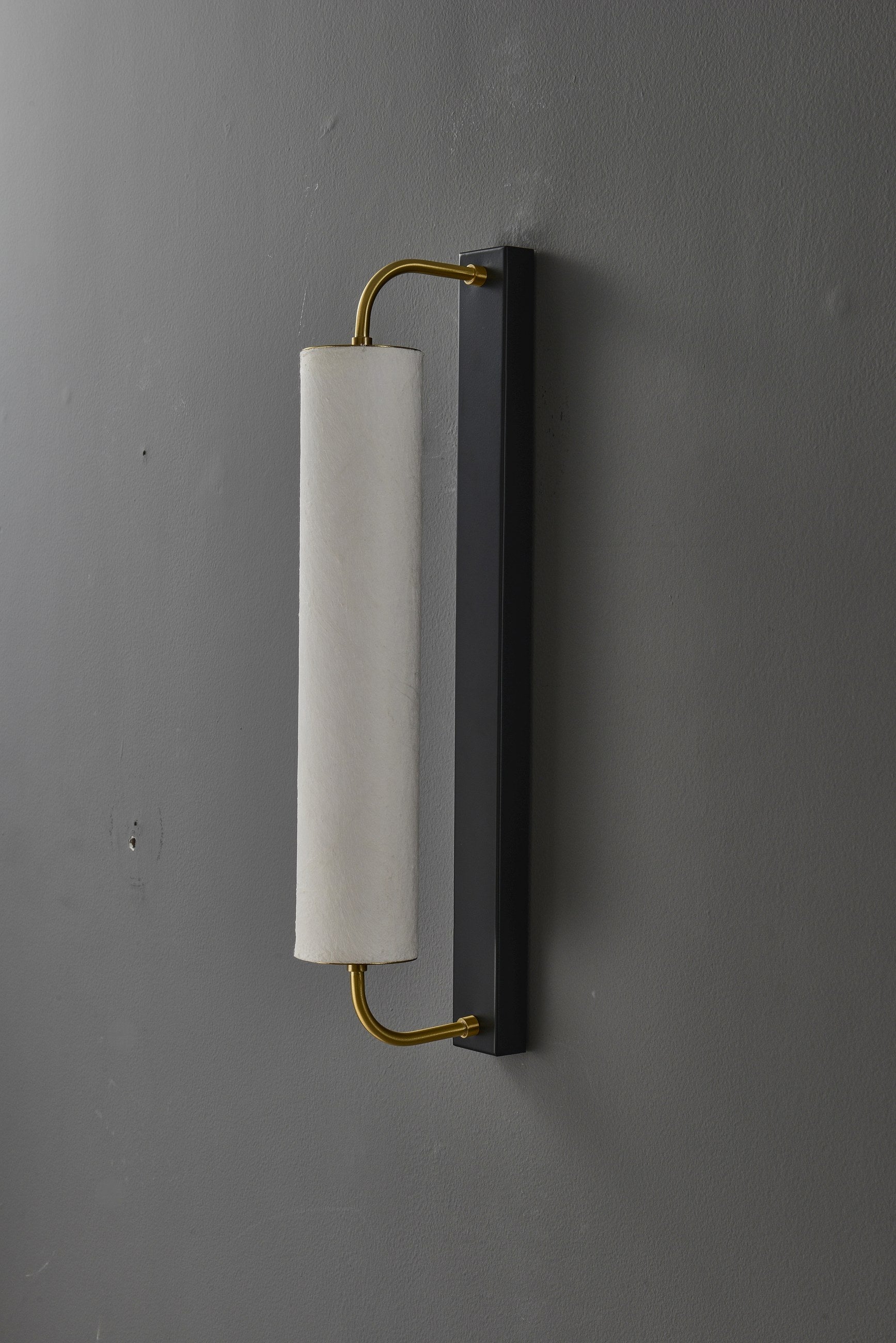 Modern Mulberry Silk Cylinder Wall Sconce in Brass or Black - 11 11-product-real-black-large-off-front