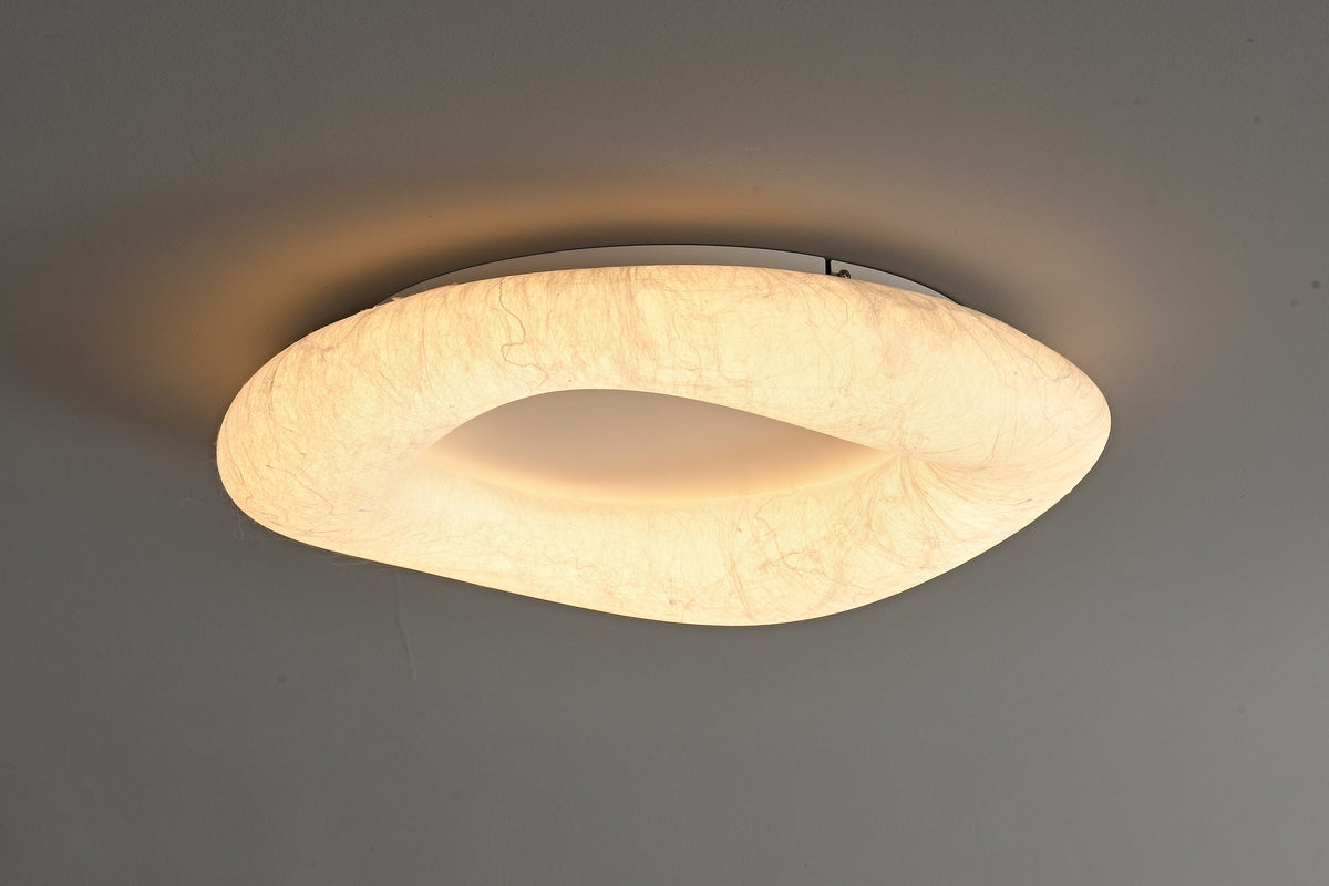Modern Mulberry Silk Ring Ceiling Light in White - 11 11-product-real-installation-view