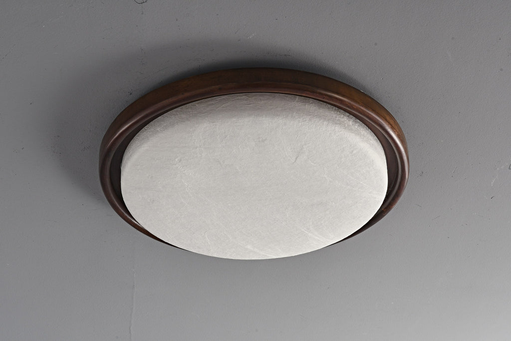 Modern Mulberry Silk Geometric Ceiling Light in Walnut and White - 11 11-product-real-round-off-front