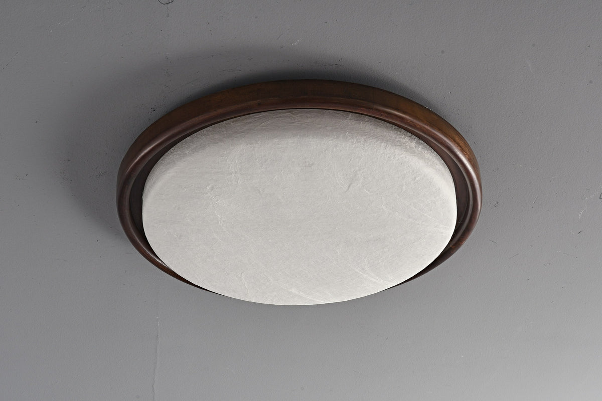 Modern Mulberry Silk Geometric Ceiling Light in Walnut and White - 11 11-product-real-round-off-front