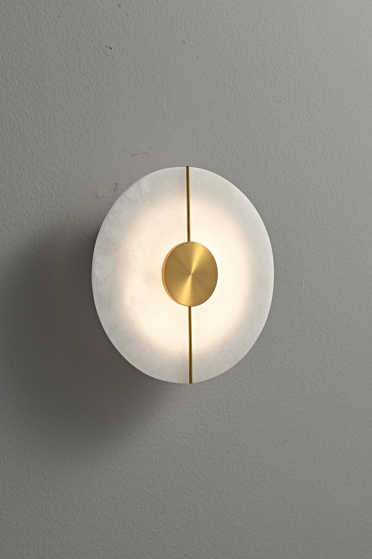 Modern Snowflake Alabaster Round Wall Sconce in Natural Brass - 11 11-real-detail-off