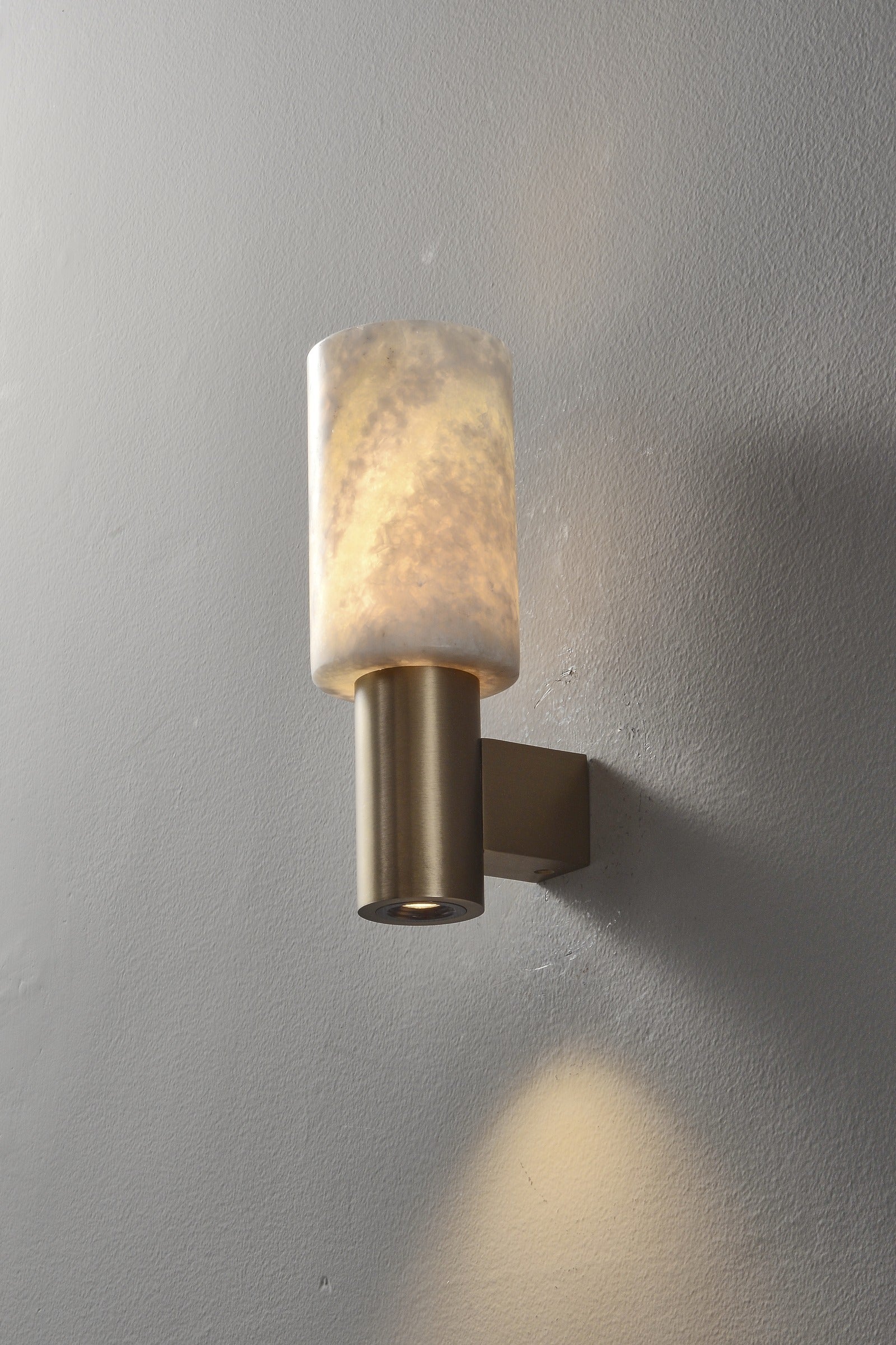 Modern Natural Stone Cylinder Wall Sconce - 11 11-real-front-black-gold-wall-sconce