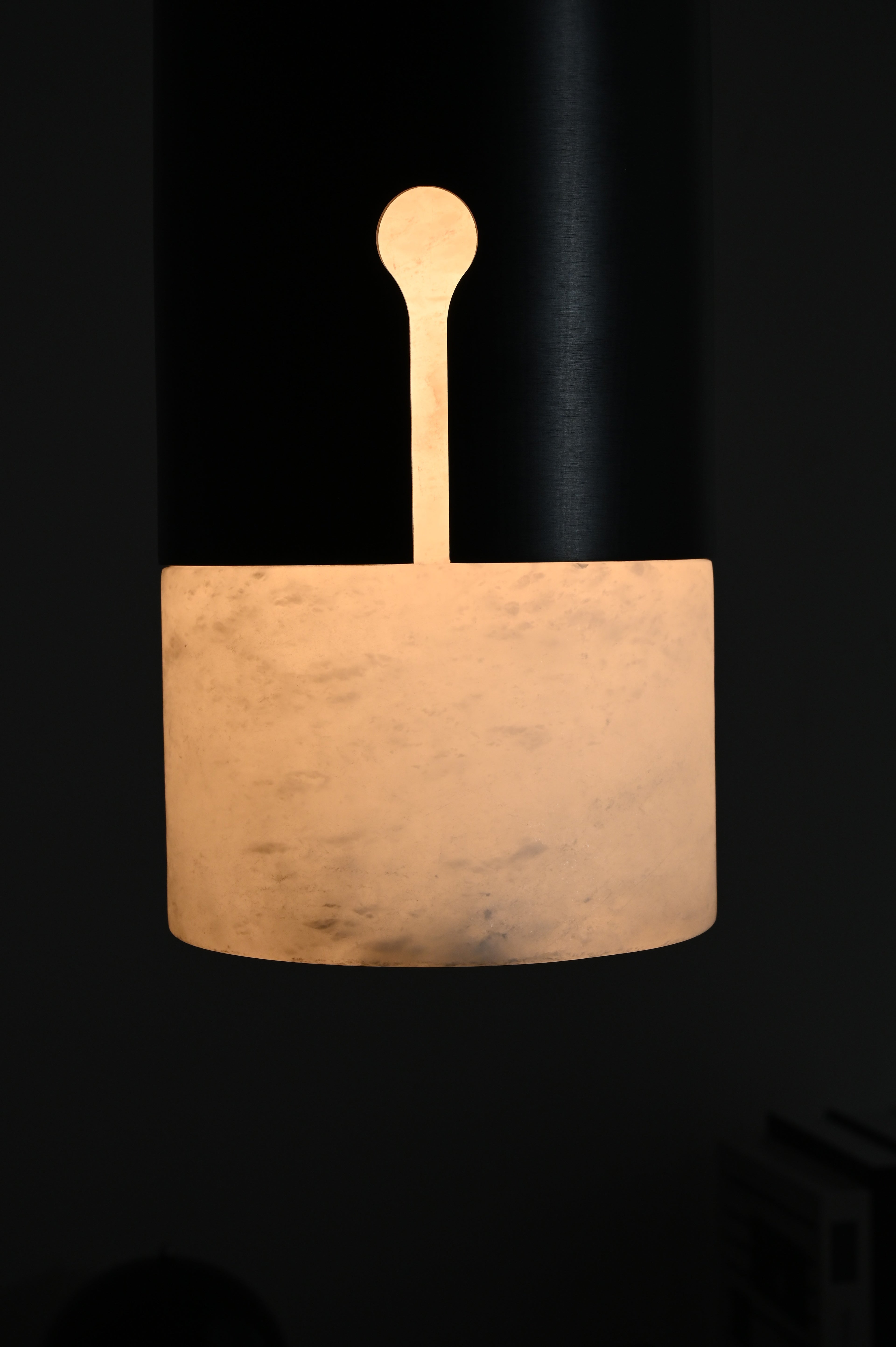 Modern Spanish Alabaster Cylinder Pendant Light in Matte Black - 11 11-real-glow-detail
