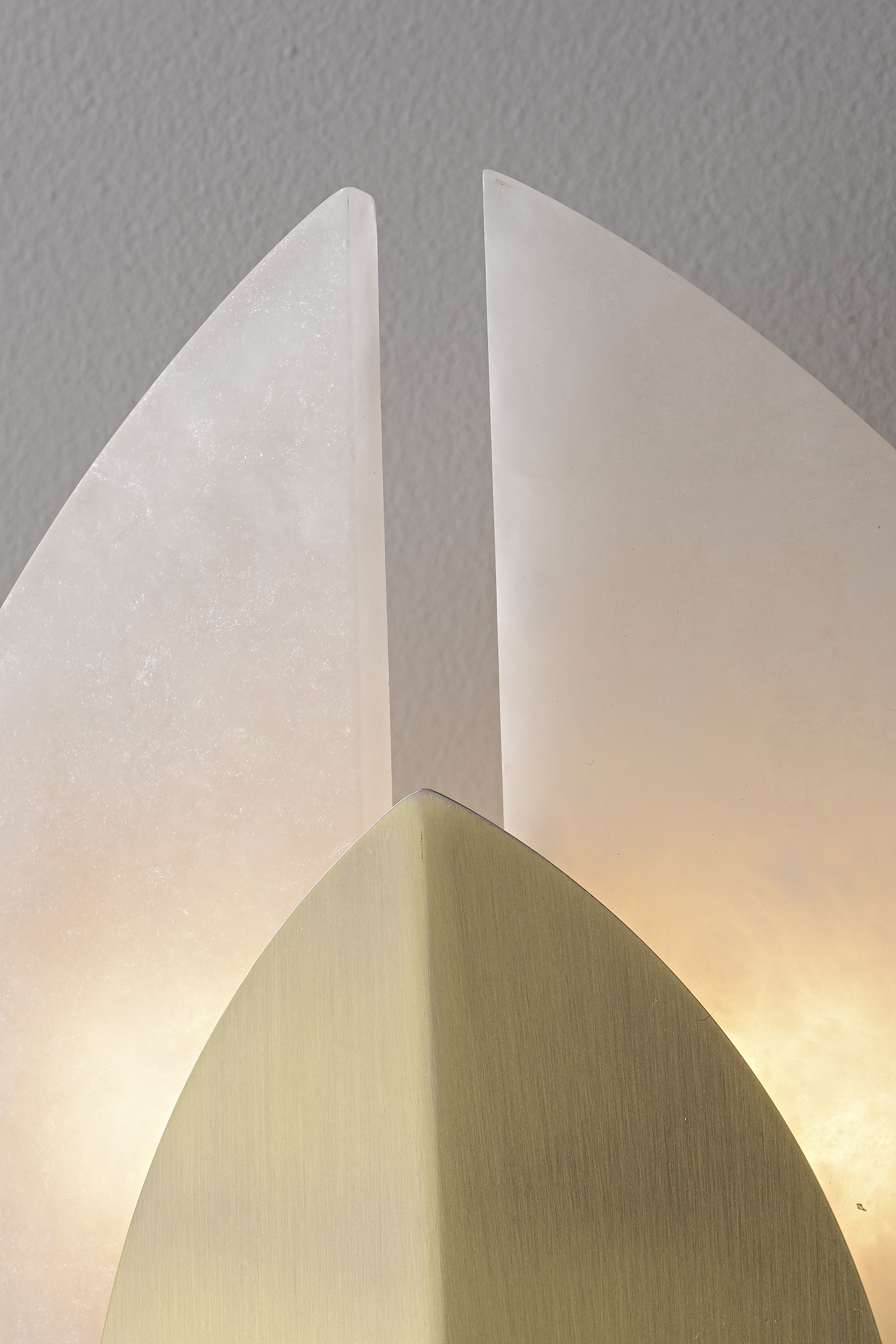 Modern Spanish Alabaster Leaf Wall Sconce in Antique Brass - 11 11-real-metal-detail