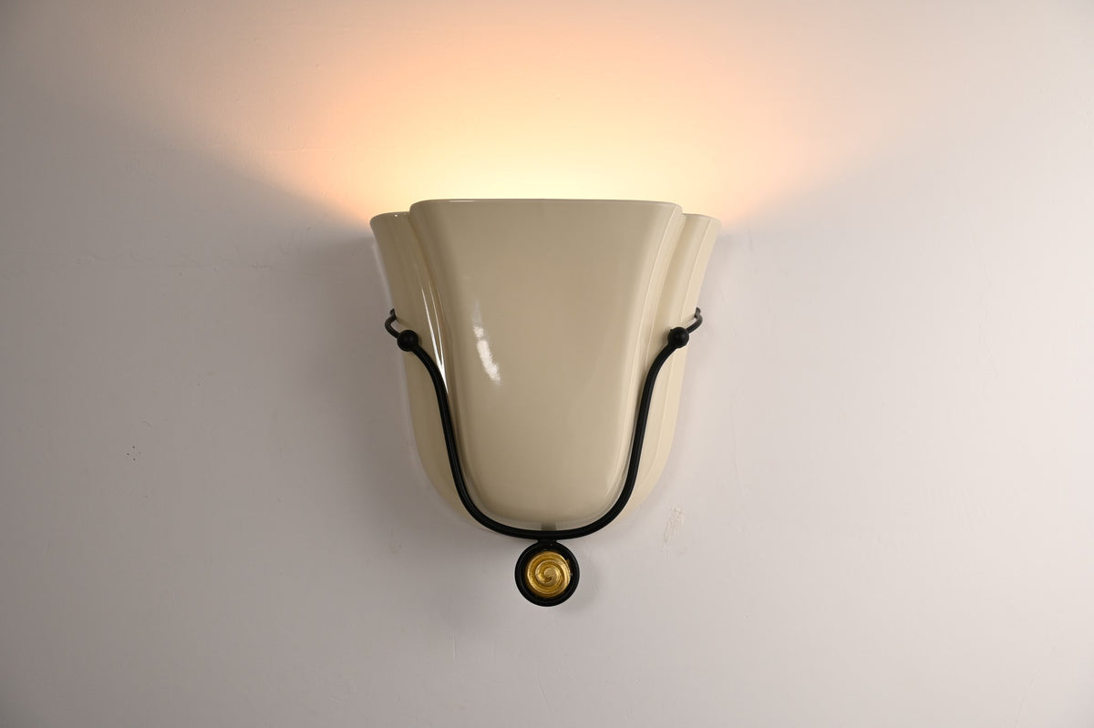 Modern Ceramic Cup Wall Sconce with Brass Accent - 11 11-real-shot-ceramic-cup-wall-sconce-lit