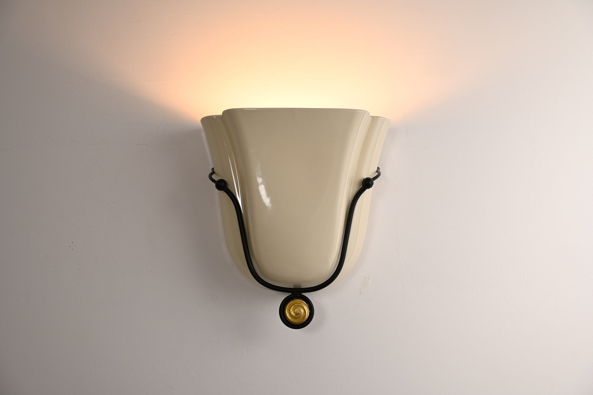 Modern Ceramic Cup Wall Sconce with Brass Accent - 11 11-real-shot-ceramic-cup-wall-sconce-lit