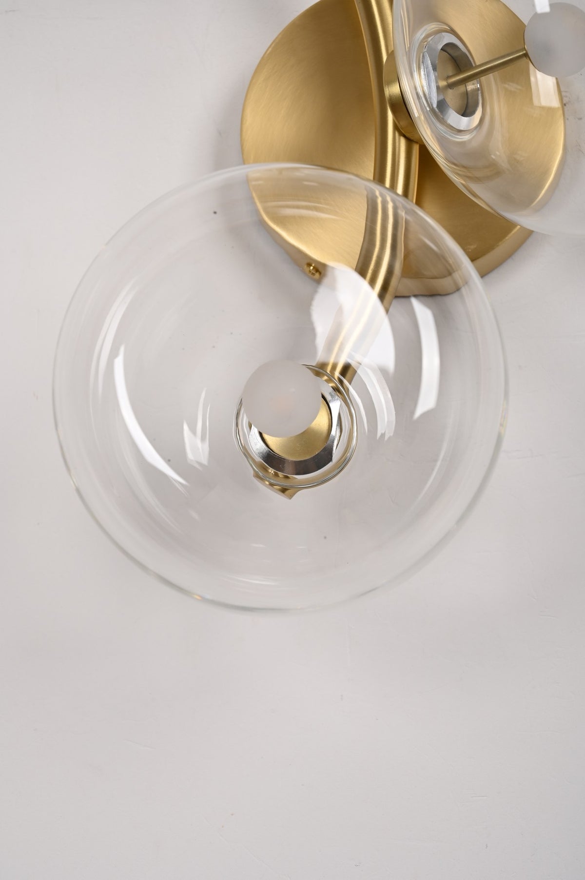 Modern Glass Globe Branch Wall Sconce in Natural Brass - 11 11-real-shot-glass-globe-wall-sconce-brass-detail