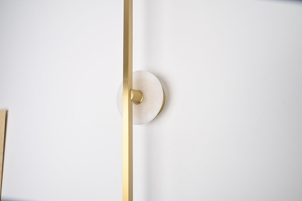 Modern Stone Disc Linear Wall Sconce in Natural Brass - 11 11-real-side-detail