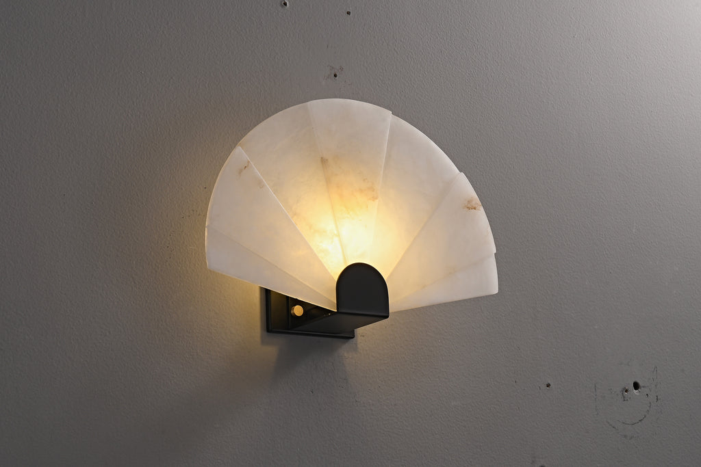 Modern Snowflake Alabaster Fan Wall Sconce in Matte Black - 11 11-real-wall-lit