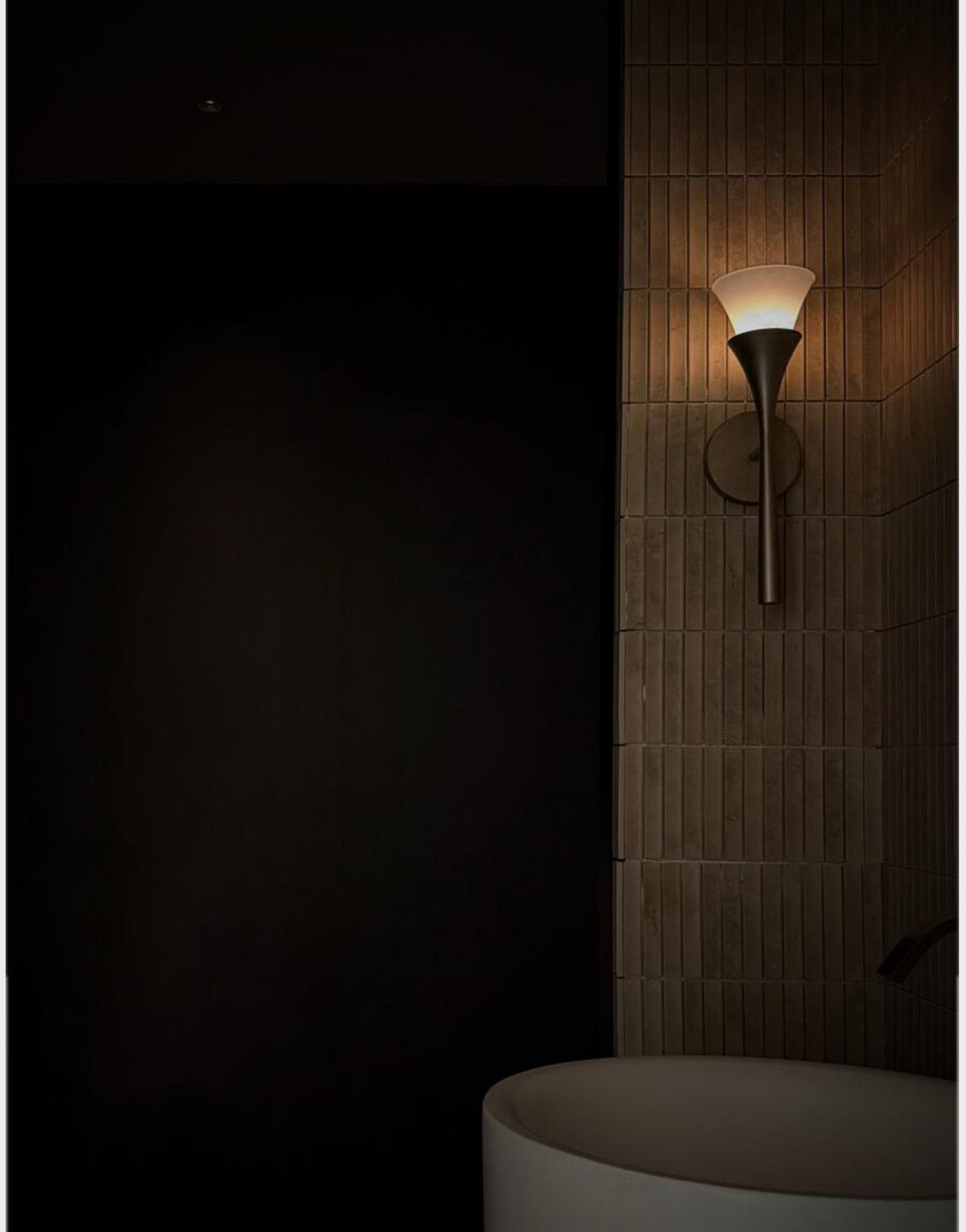 Sculptural Opal Glass and Alabaster Wall Sconce — complete real single glass dark tile full