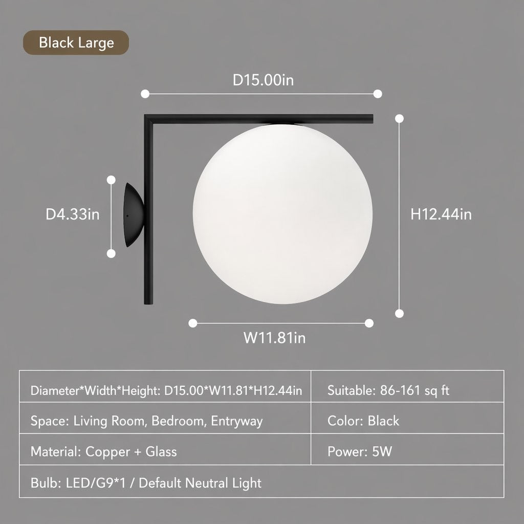 Modern Globe Arm Wall Sconce - 11 11-sku-black-large