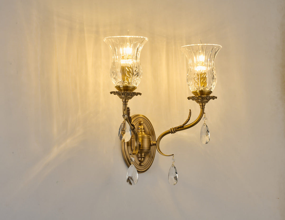 Complete supplier real photograph of the Vitrelaine two-light wall sconce with wall plate