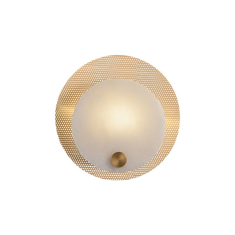 Modern Perforated Copper Alabaster Round Wall Sconce - 24 11-white-background-perforated-copper-alabaster-round-wall-sconce